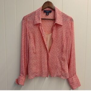 Jones Wear  2Pc Petite Blouse Coral Geometric Print Button Down Career 14P/#6331